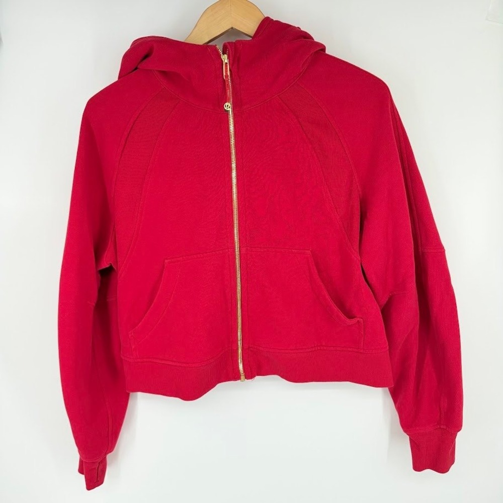 Lululemon Scuba Oversized Full Zip Hoodie Womens M/L Dark Red Gold Crop Active